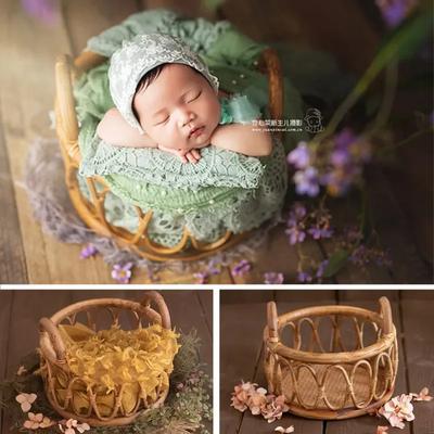 Rekvizity pro novorozenecké focení Dívka Kulatý vinný proutěný koš Dětská fotografická stolička Kontejner pro pózování Bebe Studio Fotografické doplňky