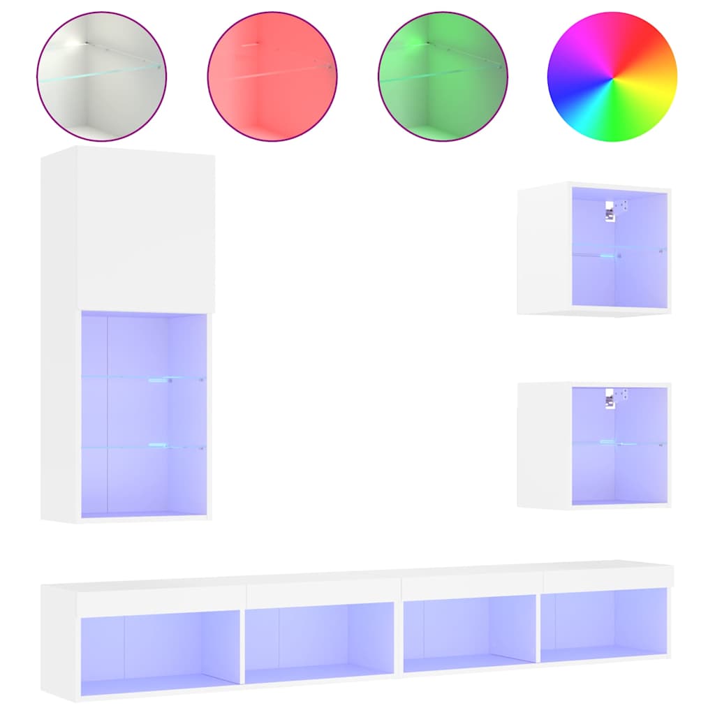 5-Piece LED TV Furniture Set, White