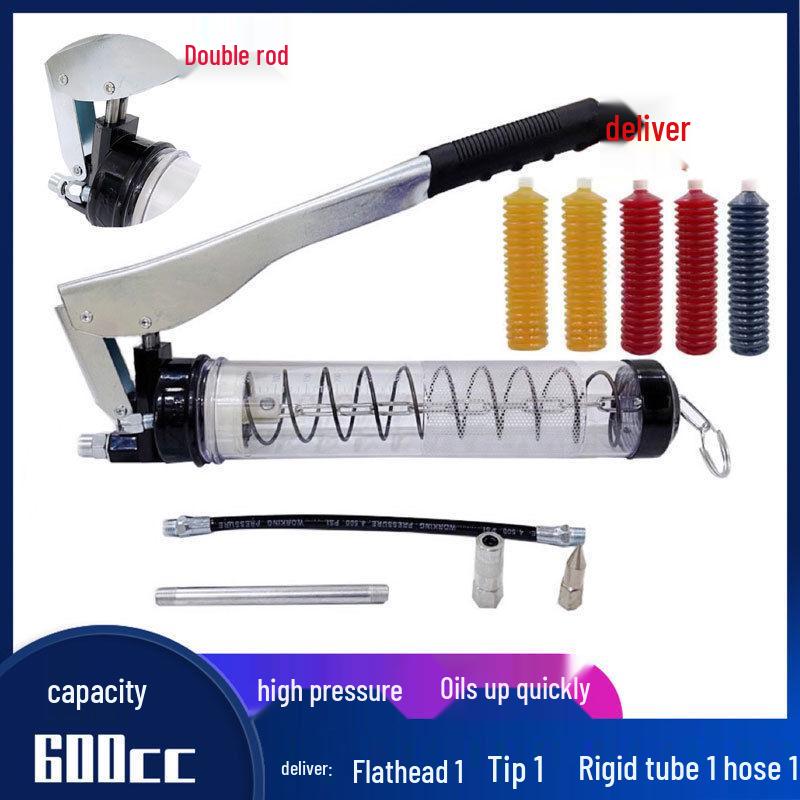 Caterpillar Transparent Grease Gun - High Pressure Manual Injector with Zipper Cartridge, Single/Double Pressure Rod.