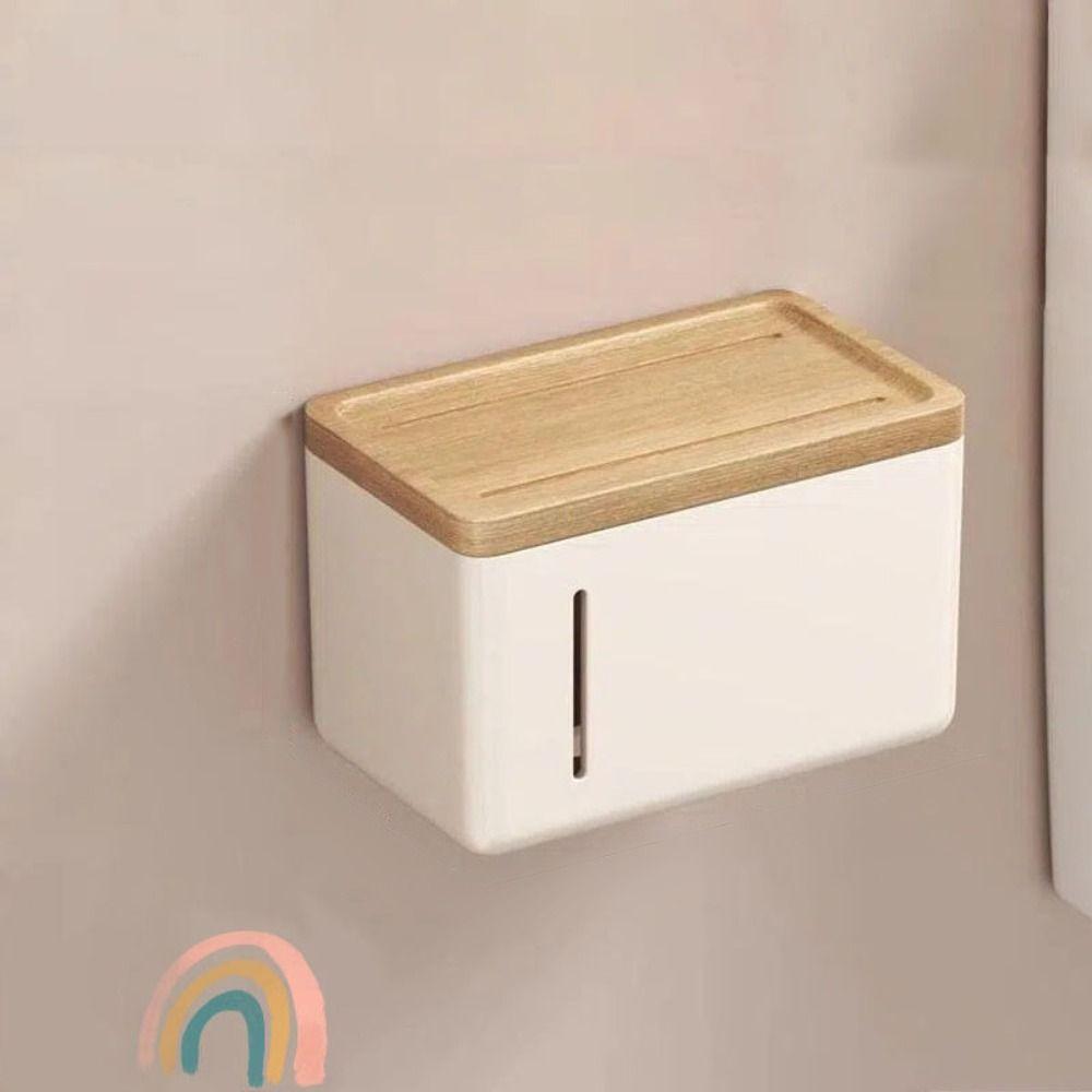 Waterproof Design Waterproof Toilet Paper Holder with Cover Wooden Tissue Box  Home Organization
