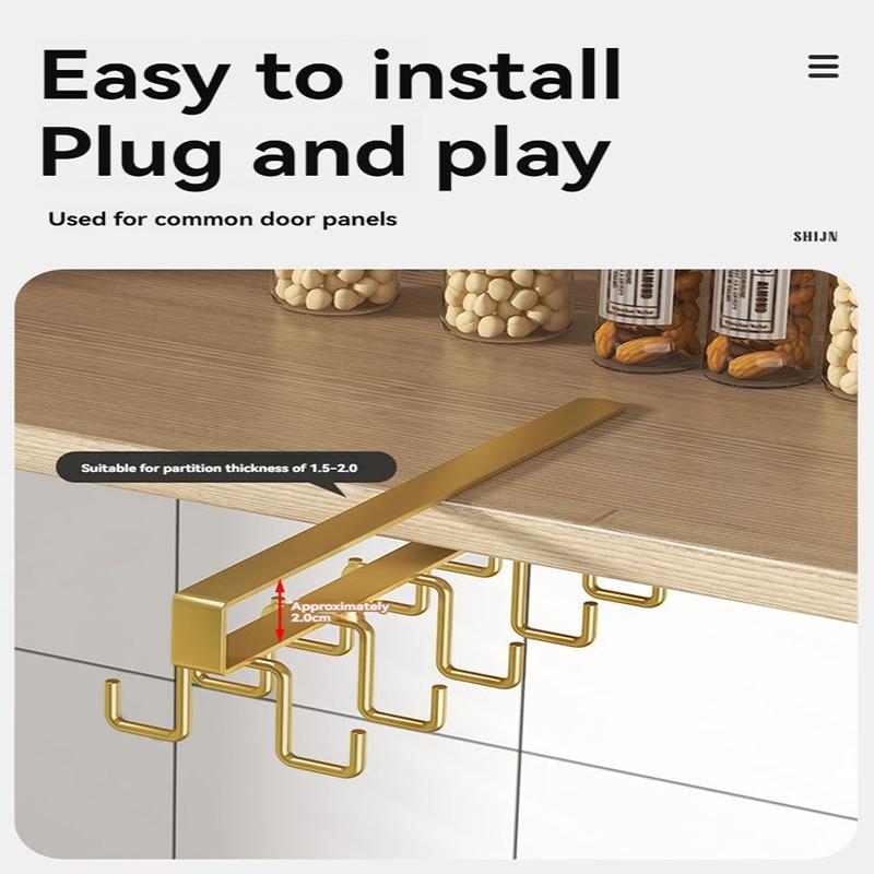 Double Row Coffee Cup Mug Holder Cupboard Under Shelf Hook Shelf Multifunction Kitchen Cabinet Sundries Organizer Storage Hanger