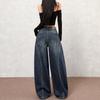 Women's Retro Wide-Leg Cat Scratch Patchwork Jeans - Autumn 2025 Collection