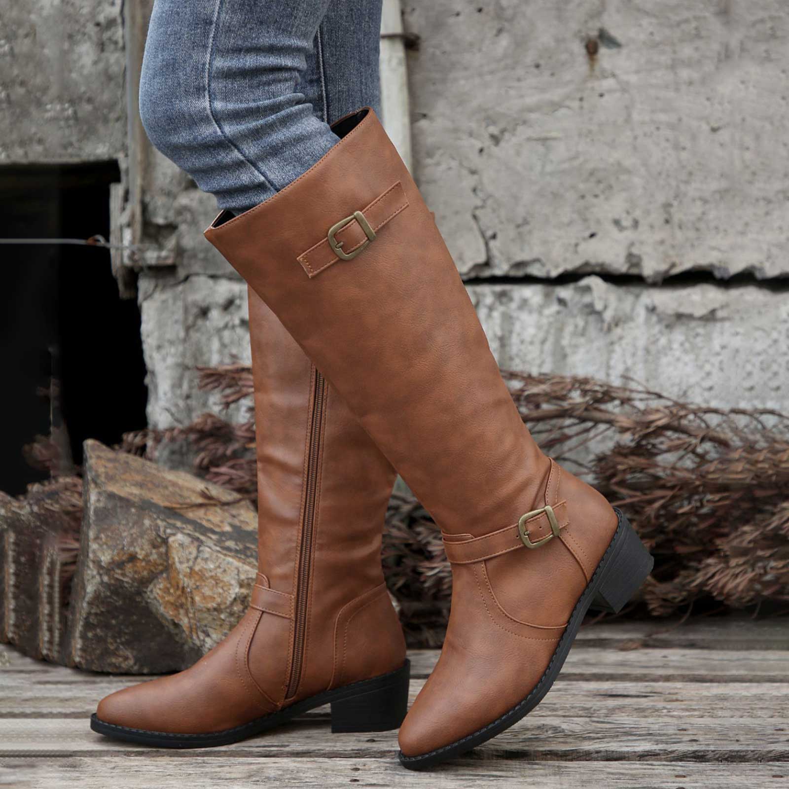 

Модные женские ботинки большого размера, зимние, европейские, однотонные, с ремешком, до колена, на шнуровке, на платформе 37 кофейный