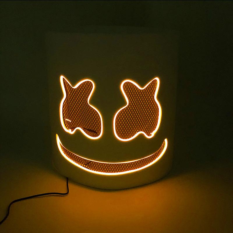 Máscara Marshmello DJ Brillante Hip Hop Baile Bar Discoteca Espectáculo Accesorios DIY LED Marshmallow Cos Máscara Diy Hombres DJ Disco Máscara Disfraz