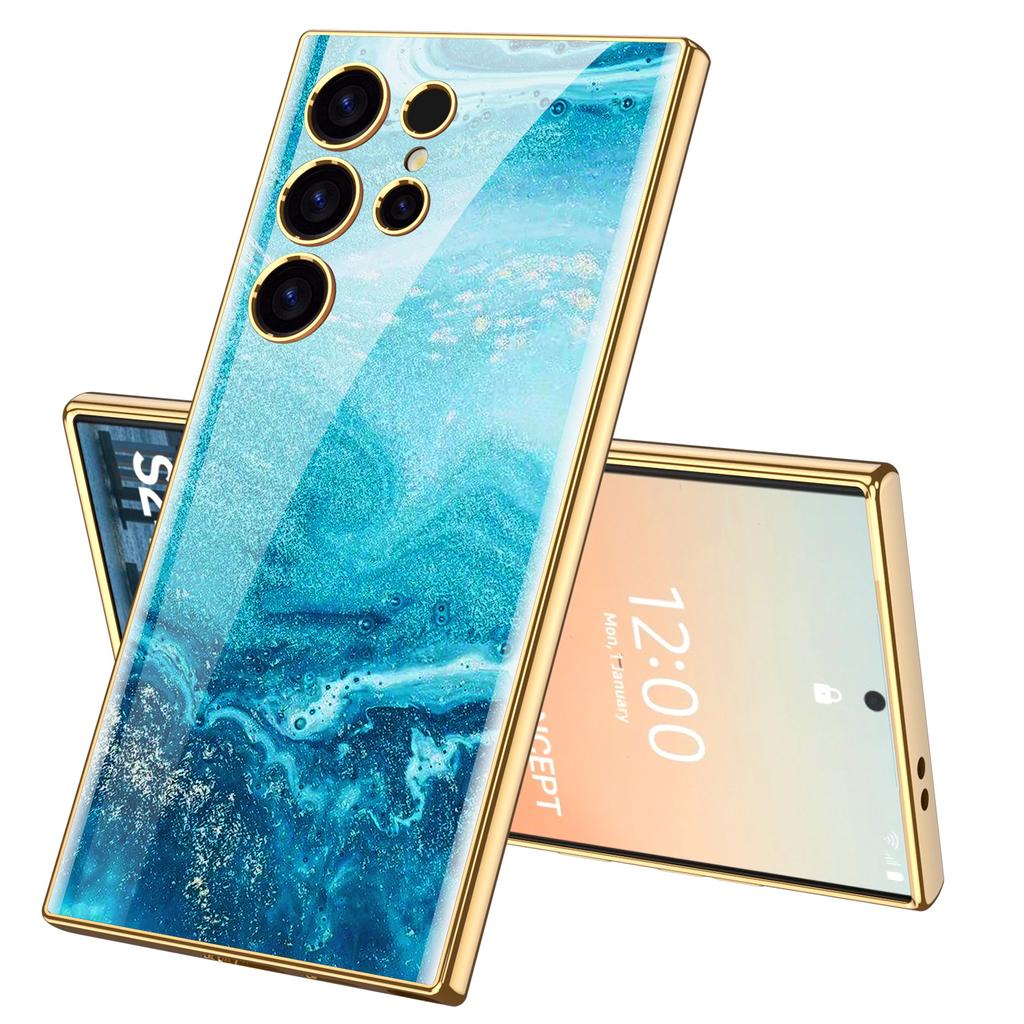 For Samsung Galaxy S24 S23 Ultra Plus Case Luxury Electroplated Painted Pattern Glossy Glass Shockproof Hard Cover Accessories