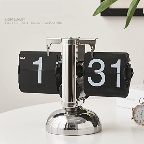 Digital Minimalist Retro Flip-Down Clock Automatic Mechanical Desk Clock for Living Room or Study (Black)
