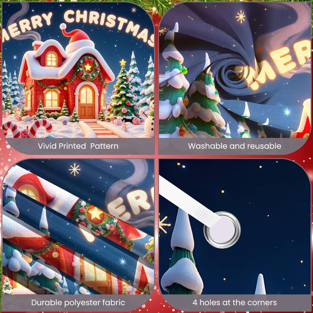 Christmas Backdrop Festive Garland Xmas Display Xmas Backdrop Santa Hat Accent Merry Christmas Banner For Photo Shoot Festive