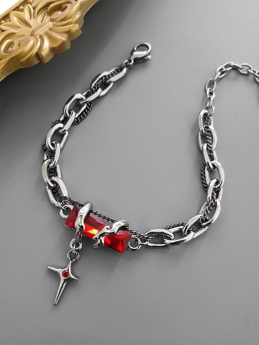 

Hip-hop Personality Geometry Imitation Black Diamond Awn Star Tassels Double-layer Chain Winding Bracelets for Men Women Zircon красный