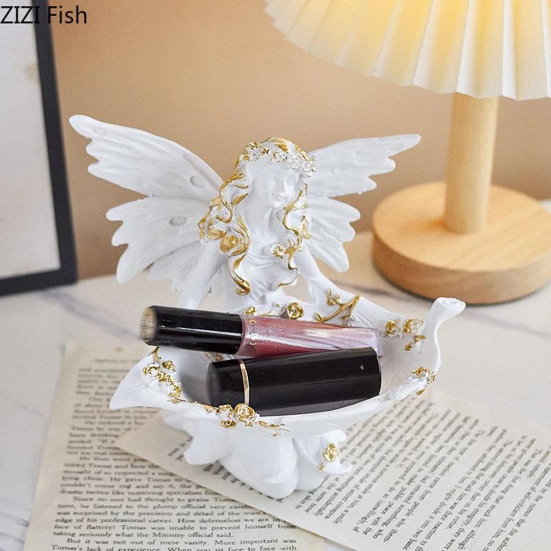 Lovely Flower Angel Statue Desk Decoration Ornaments Creative Angel Characters Resins Sculpture Artwork Room Aesthetic Decor