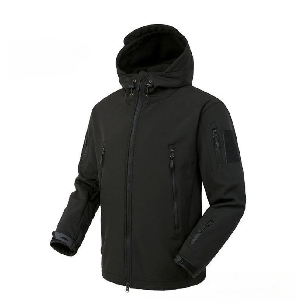 Waterproof Fleece Lined Jacket with Zipper Pockets Mens Outdoor Softshell Hooded Hiking Work Jackets Coat Windbreaker