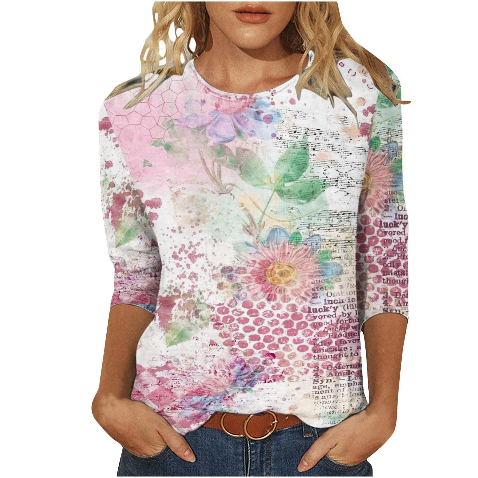 

Spring and Autumn Round Neck 3D Flower Pattern Printed Top Fashionable Casual Temperament Long Sleeved Women s T-shirts 4XL