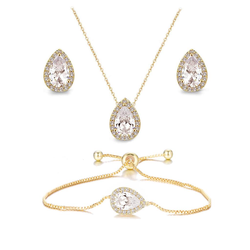 Crystal Rhinestone Water Drop Necklace and Earring Set , Fashion Jewelry for Women , Party Daily Wear , 2 or 3 Piece Set