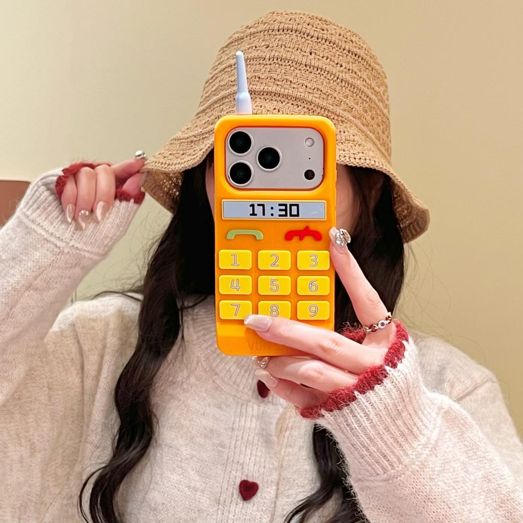 For iPhone 17 Pro Max Silicone Case Cute Orange Telephone Design Shockproof Phone Back Cover