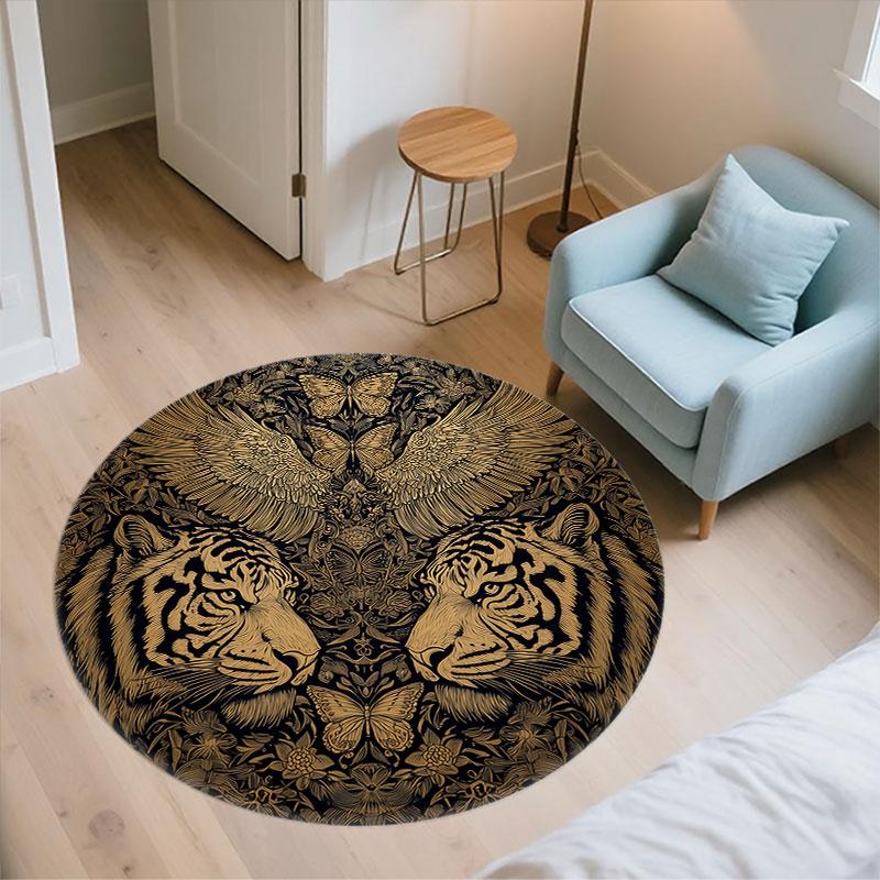 Double Tigers pattern round rug,Carpet Rug for Living Room Bedroom Playroom ,Non-slip Floor Mat,Holiday Gifts and Birthday Gifts.