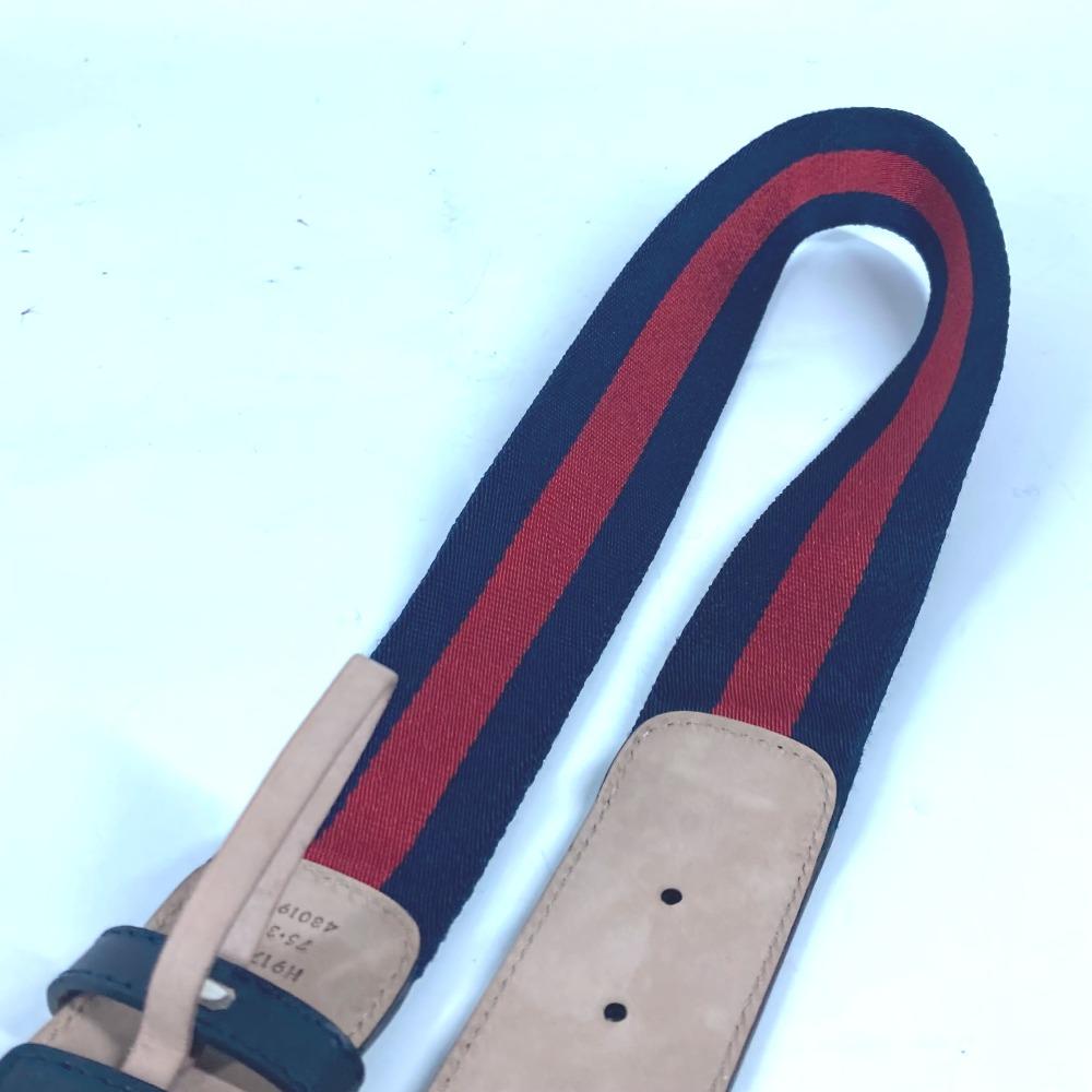 GUCCI 411924 GG interlocking G Belt Accessories belt Leather/Canvas Navy/Red