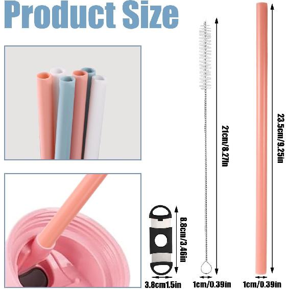 6pcs Replacement Straws, Compatible with Owala FreeSip 24oz 32oz Water Bottles Reble Plastic Straws with Cleaning Brush & Cutting Tool 3 Colors