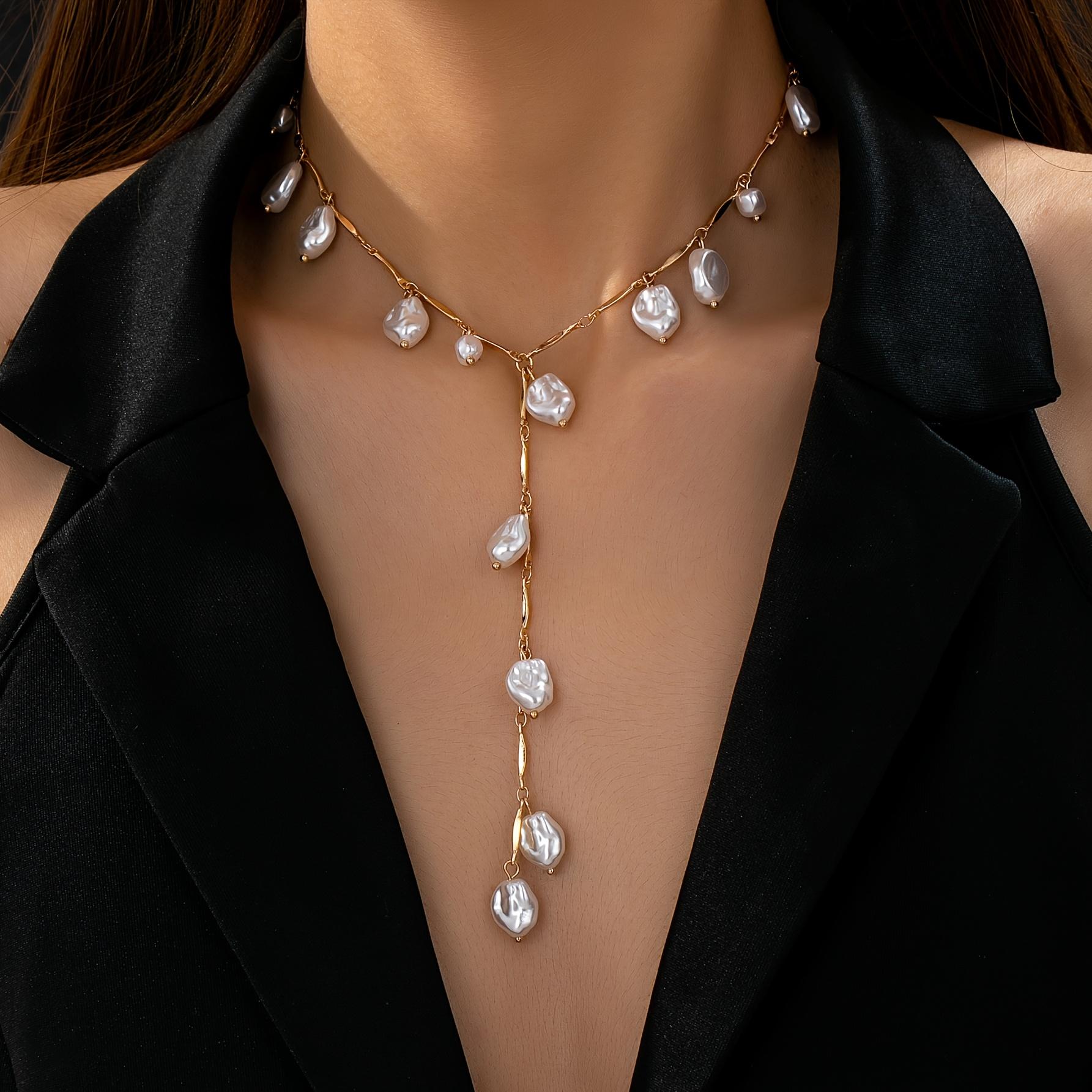 

French-Style Elegant Sexy Y-Shaped Necklace for Women – Irregular Unique Design, Perfect for Banquet Party Festival Wedding Mother s Day Ramadan Gift белый