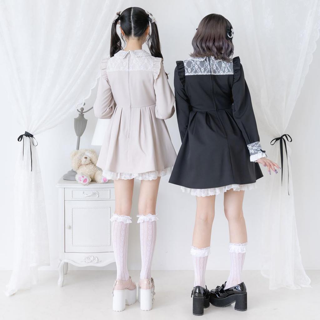 [Yumetembo] Mass-produced Landmine Style Clothing [Dear My Love] Casual Dress, Lace Pearl Ribbon Frill Dress, Women's, Mini, Pink, Yumetenbo