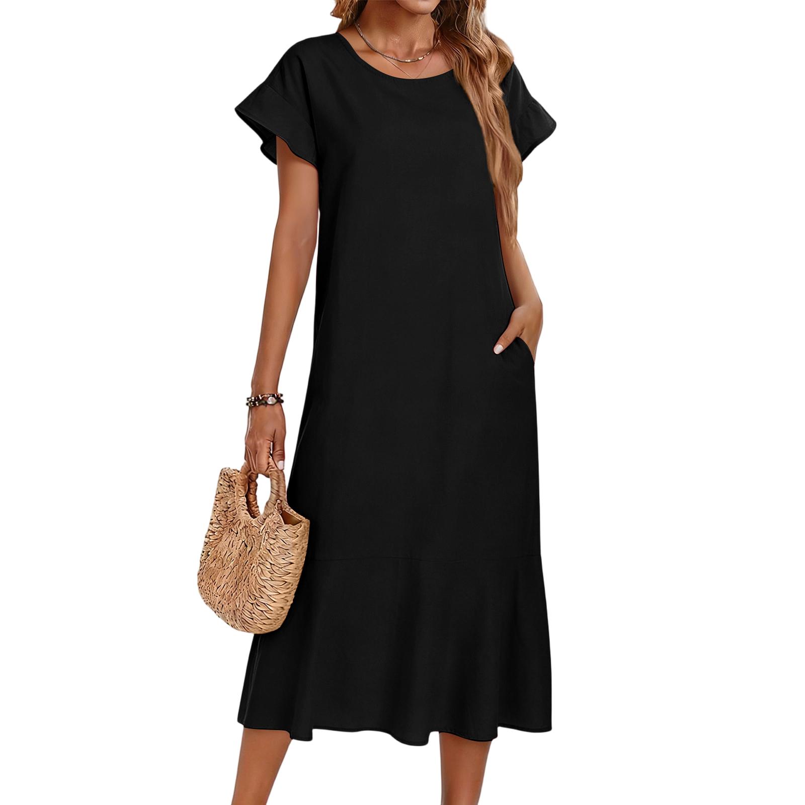 

Women s Color Gold Velvet Long Sleeved Round Neck Dress S чорний