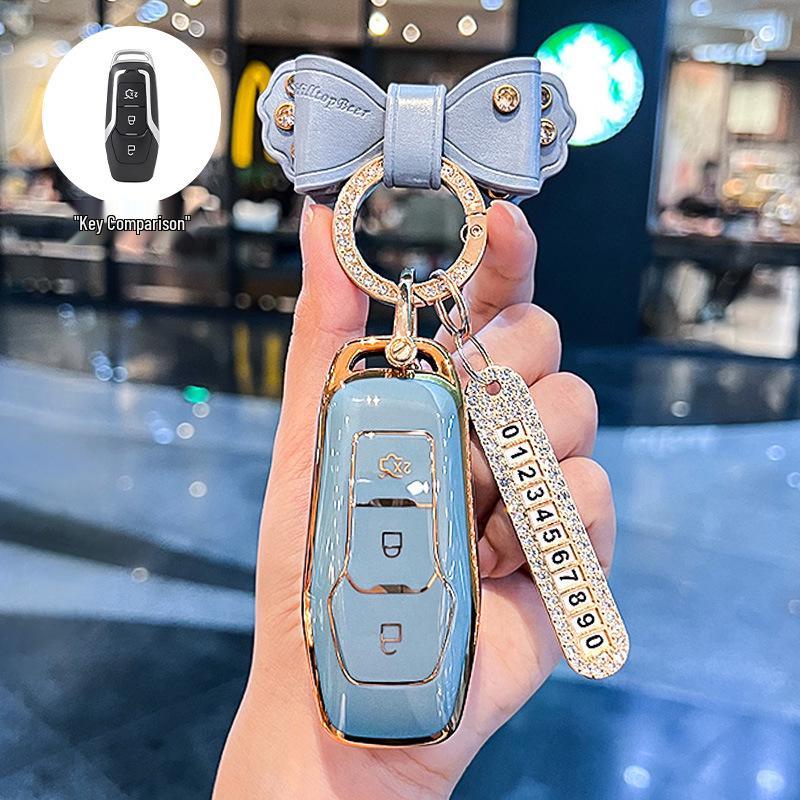 Key Cover for Ford Edge 15-17, Mondeo, Kuga, Focus - Stylish Car Key Shell for Women