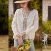Elegant V-Neck Embroidered Lyocell Blouse