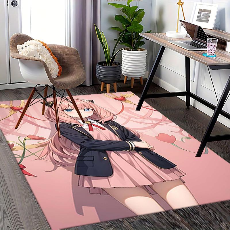 1pc Pink Ribbon Heart Office Chair Mat - Anime Cat Girl Design, Non-Slip Carpet for Home Decor, Suitable for All Seasons, Perfect Gift for Fans.Q077
