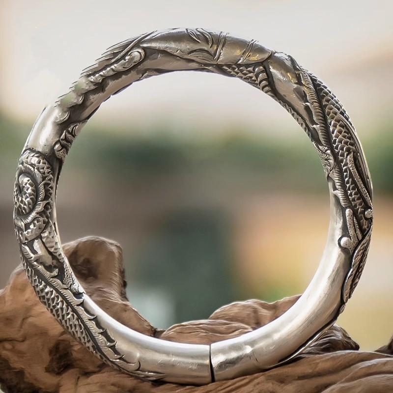 Guan Gong Bracelet Men's Solid High End Retro Men's Mighty Open Cylinder Relief Bracelet