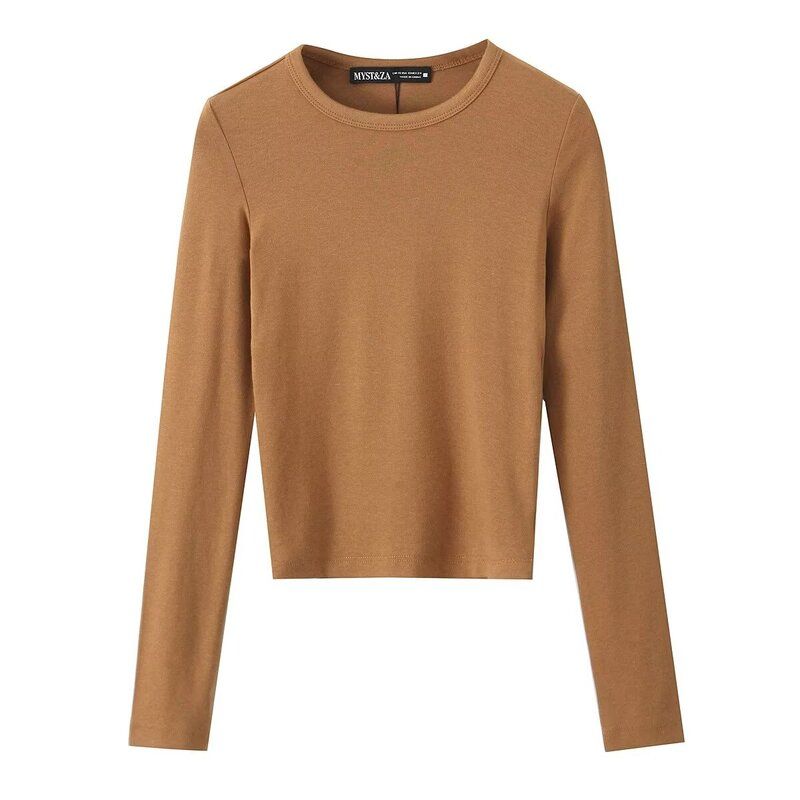 Fashion Style 2024 Fall and Winter New Women's Cotton and Modal Blended Long Sleeves Round Neck T-shirt 4424809