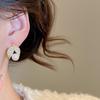 14k Gold-Plated Leaf & Pearl Zirconia Stud Earrings - Elegant Silver Needle Jewelry for Women