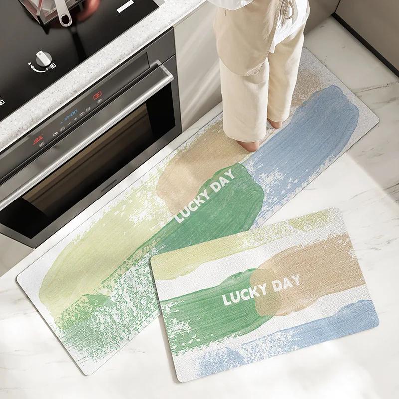Fiber Leather Natural Rubber Kitchen Floor Mat, Soft Q-elastic Long Kitchen Mats Absorbs Water, Oil and Non-slip Foot Pads