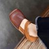Johnature Sandali retrò in vera pelle per scarpe piatte con suola morbida e punta quadrata in colori misti da donna