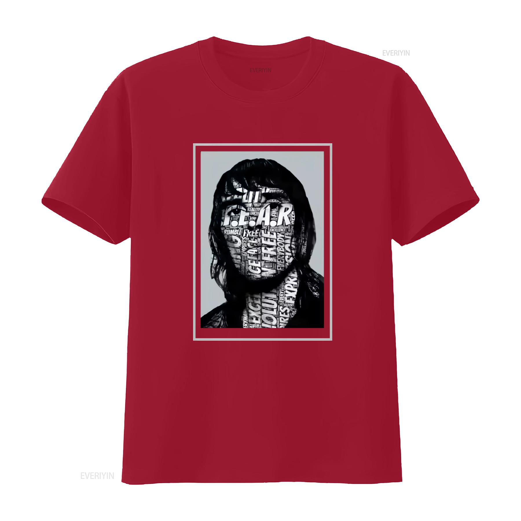 Ian Brown Stone Roses FEAR F E A R Portrait Lyric T Shirt for Rock Gig Festival vintage Washed Casual Top For Everyday Wear S