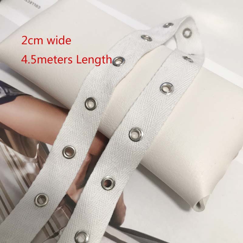 

5 ярдов/лот, ширина 2 см, модная хлопковая тесьма, перфорированное кольцо, плоский холст, ремень для одежды, аксессуары, декоративный ремень 5 Yards length белый