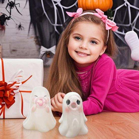 Halloween Ghost Figurine Pink Bubble Gum Ghost Statue Resin Tabletop Ornament for Home Office Shelf Tiered Tray Decor