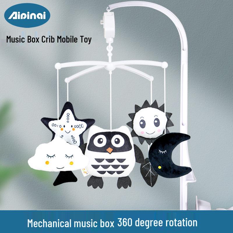 Aipinqi Black & White Animal Crib Mobile with 8-Tone Music Box, Baby Sleep Aid & Bracket