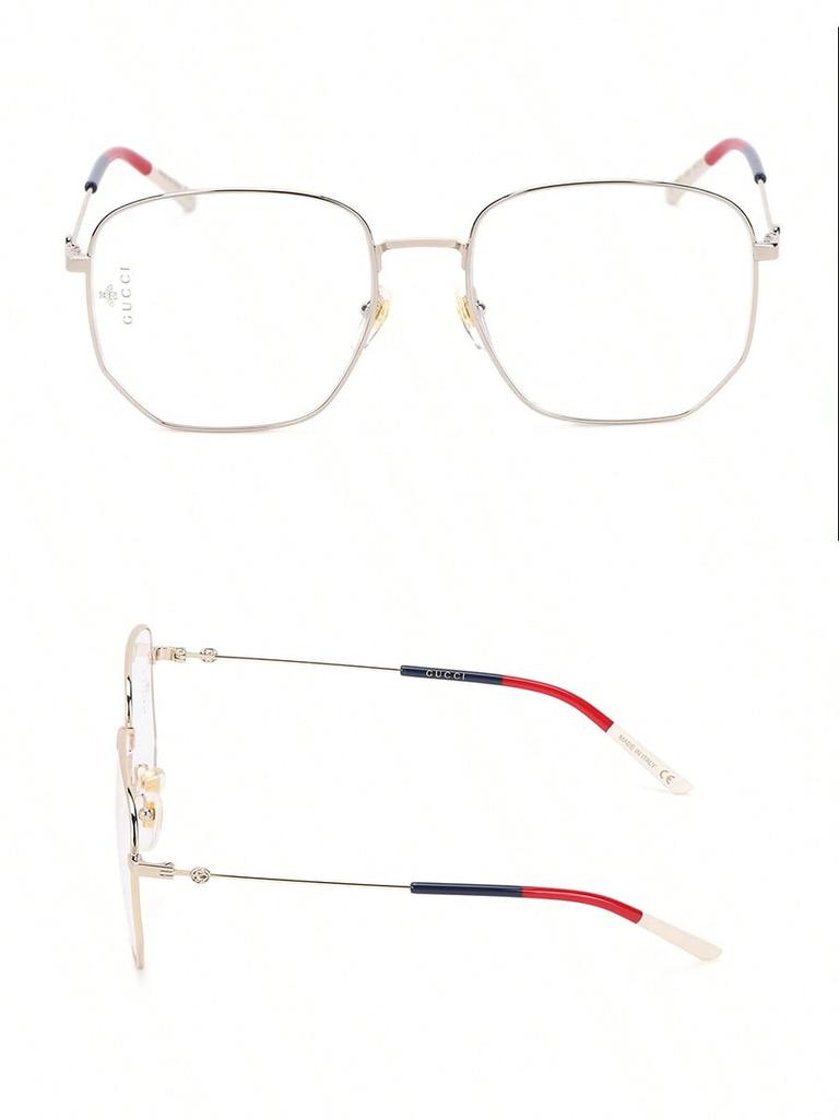 Gucci GG0396O-002 Gold Square Eyeglass Frames with Web Stripe Temples