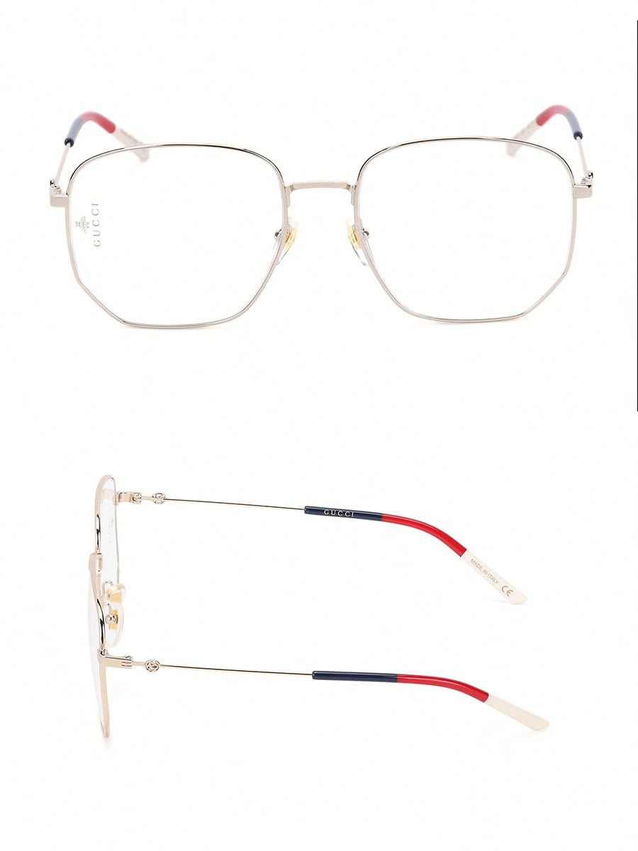 

Gucci GG0396O 001 Oversized Square Metal Eyeglasses - Gold Frame with Web Stripe