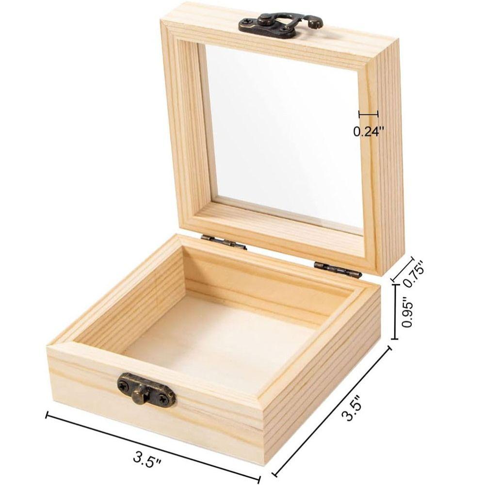 1/3ks Dřevěná/Skleněná Dárková Krabička Dřevěná Krabička Přírodní Barva 3,5'' X 3,5'' X 1,8'' Vizuální Úložná Dřevěná Krabička