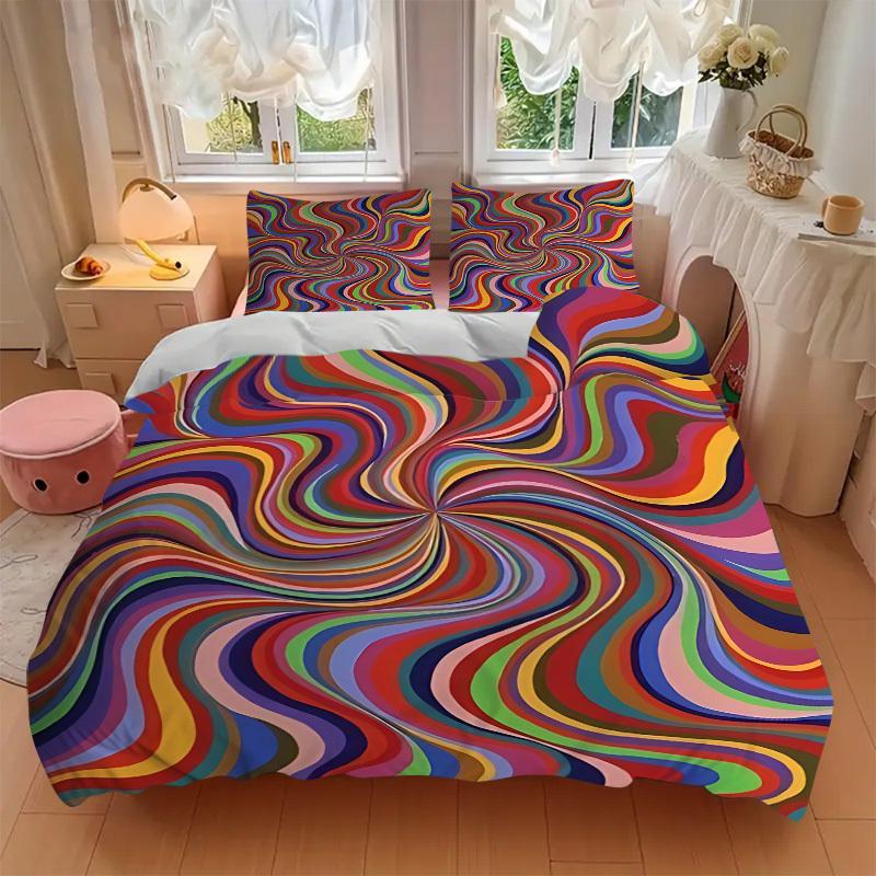 3pcs Psychedelic Waves Bedding Set, Includes 1 Comforter + 2 Pillowcases, Without Pillow Inserts, Soft Comfortable, Lightweight Breathable,