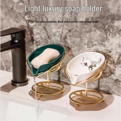Portasapone Drenante in Metallo e Ceramica di Lusso - Design a Foglia Senza Foratura per Bagno e Lavanderia