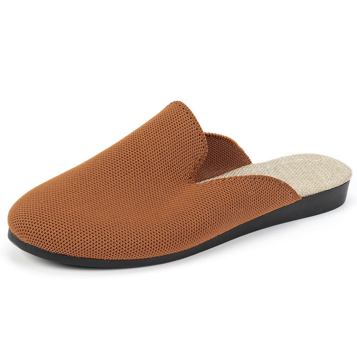 

Модные вязаные дышащие женские полутапочки 2024 года, повседневные модные женские мокасины, мягкие и удобные летние повседневные тапочки Zapatos 43 оранжевый