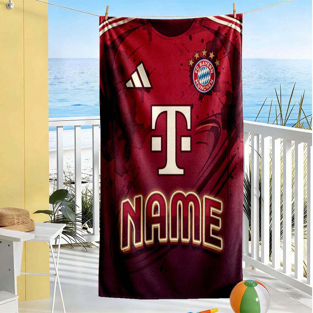 Bayern Munich Soccer Art Customize Text Beach Towel Soft Durable Quick-Dry Ideal for Travel Outdoor Swim Pool Yoga Surf Camping Hiking Gym Gift Holida
