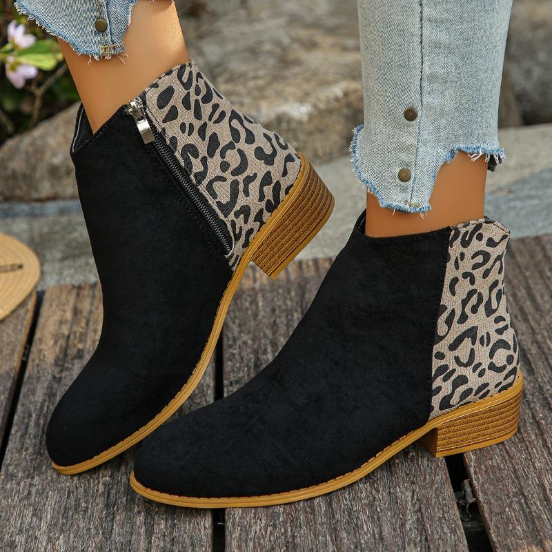 Women's Wide Width Suede Ankle Boots, Dual Side Zipper Retro Booties, European Style Winter Shoes for Women