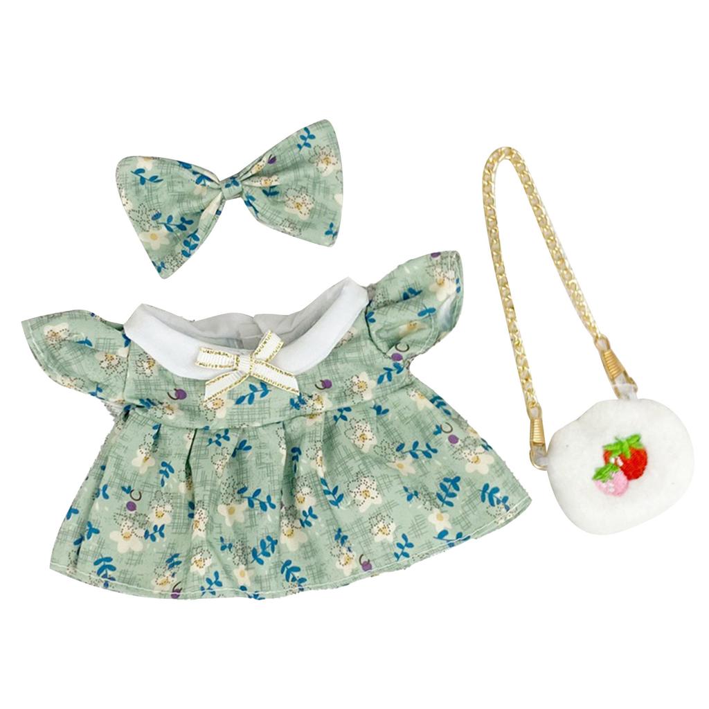 Girl Doll Clothes Accessories with Shoes Bow Bag for 20cm Dolls Floral Print Cute Girl Doll Clothing