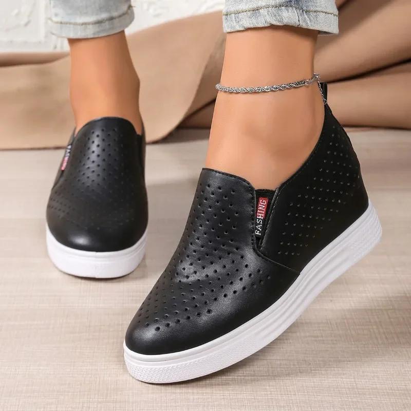 Women's Vulcanize Shoes Round Toe One Kick Mesh Upper Women's Shoes Leisure Internal Height Breathable 2025 Zapatillas De Mujer