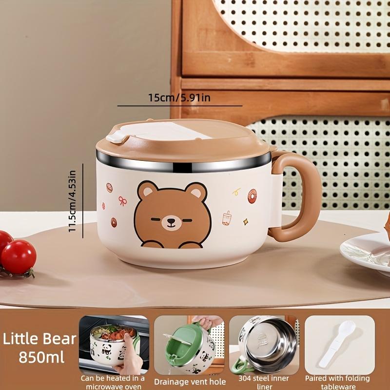 

304 stainless steel double-walled insulated cartoon bowl, heat-resistant portable bowl with foldable tableware & drain holes Brown1000ml