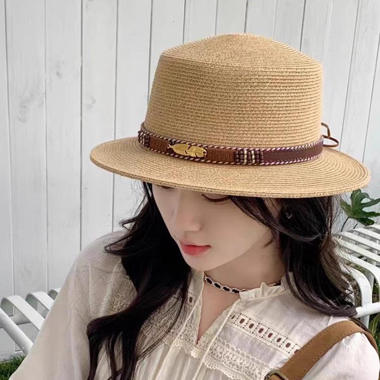 Hepburn Ethnic Wind Fine Grass Encryption Straw Hat Women's Summer Seaside Vacation Panama Jazz Hat Sunscreen Sunshade Top Hat
