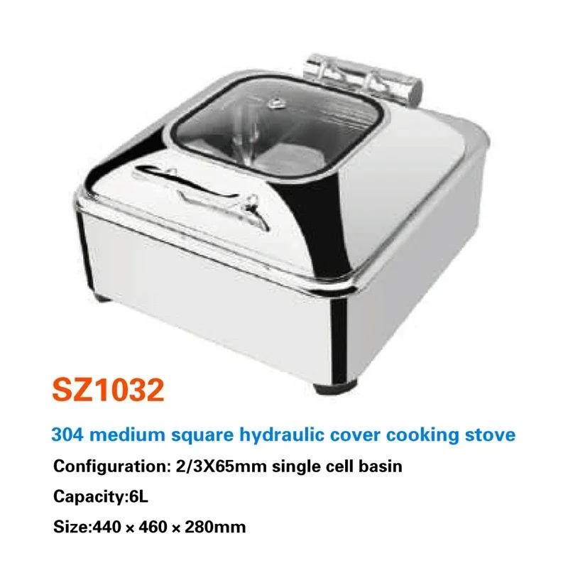 Buffet-Speisenwärmer Kommerzielles Buffet-Chaffing-Dish Luxus für Hotel Hydraulischer Buffetherd Hotpot Edelstahlgeschirr Royal