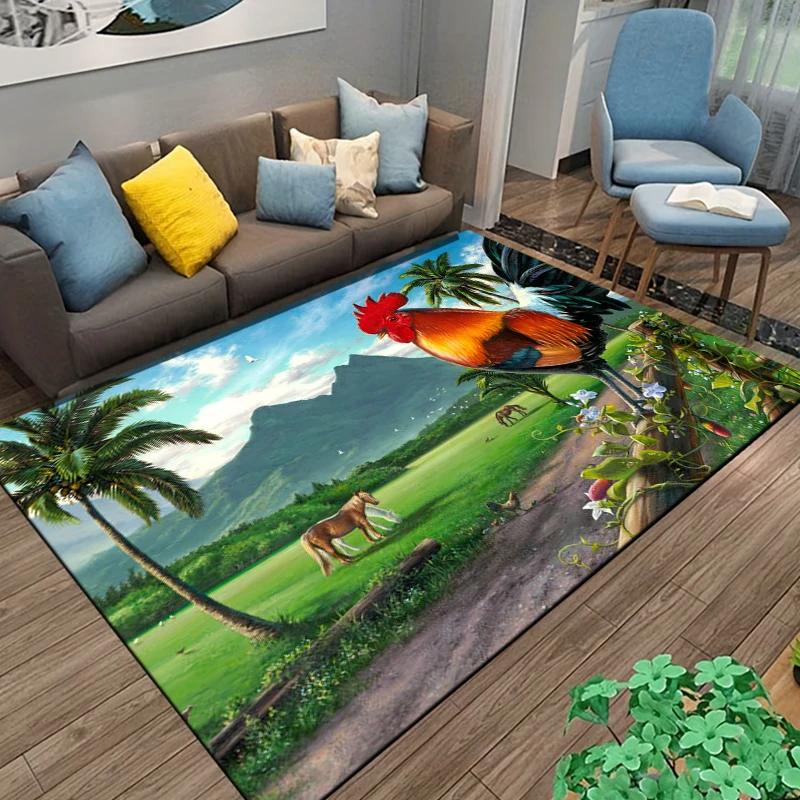 Rooster and Hen Chicken Pattern Carpet Living Room Decoration Rugs for Bedroom Sofa Doormat Decor Non-slip Home Coffee Table Mat