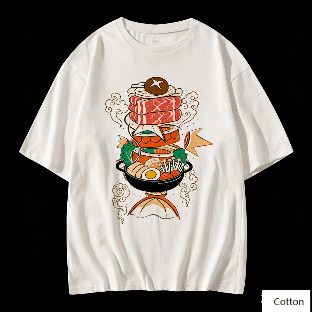 Cute Cartoon Maguro Sushi Character Graphic TShirt Japanese Wave Print Pure Cotton Tee Kawaii Streetwear Style Unisex Top